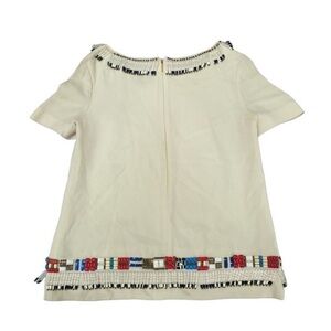 Tory Burch Jace cream blouse with multicolored beads western Aztec vintage Size4